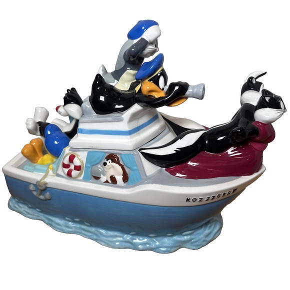 Warner Bros. Studio Store LT Boat Cookie Jar 2000 Daffy Duck Tweety  Bugs Taz - Picture 1 of 14